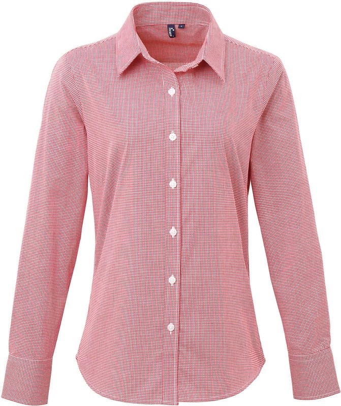 Premier Ladies' long sleeve microcheck gingham shirt