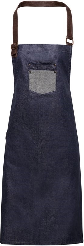 Premier Division - Waxed look denim bib apron with faux leather