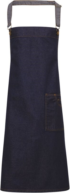 Premier District - Waxed look denim bib apron