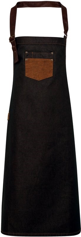 Premier Division - Waxed look denim bib apron with faux leather