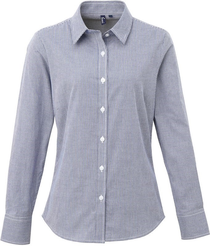 Premier Ladies' long sleeve microcheck gingham shirt