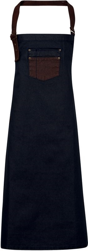 Premier Division - Waxed look denim bib apron with faux leather